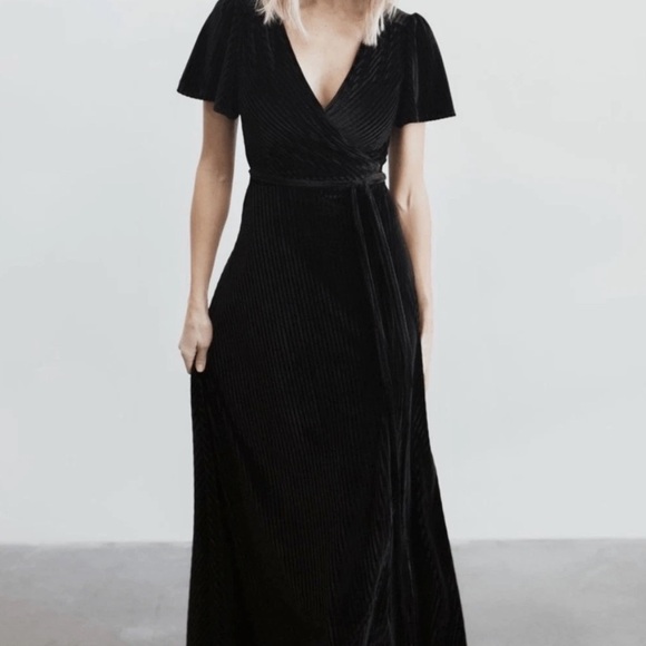 Baltic Born Dresses & Skirts - Baltic Born Black Velvet Andi Ribbed Wrap Dress Size Small Formal Bridesmaid